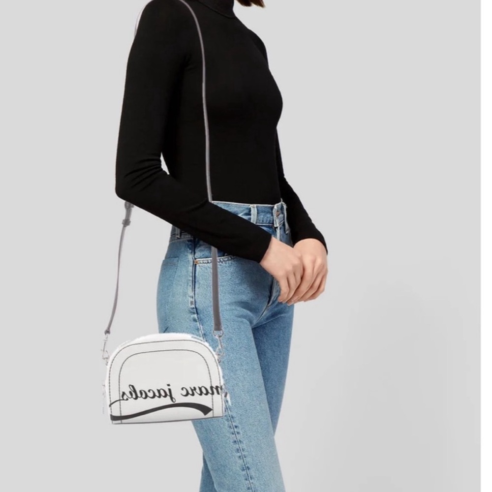 MARC JACOBS Saffiano Leather W/Reversed Graphic Print Logo Cream Crossbody Bag